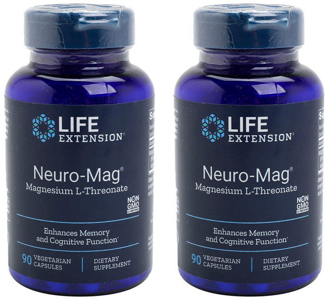 LIFE EXTENSION Neuro-Mag左旋蘇糖酸鎂素食膠囊, 90顆, 2罐