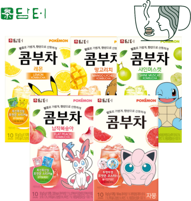 담터 콤부차50T 혼합 (자몽+레몬+샤인머스켓+망고리치+납닥복숭아 각10T) 선택가능, 5개, 자몽+레몬+샤인머스켓+망고리치+납닥복숭아5종