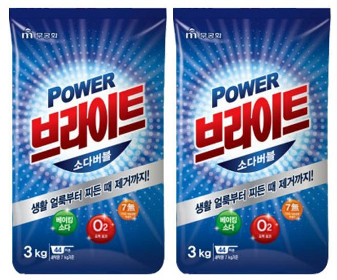 브라이트 파워 소다버블 분말세제, 3kg, 2개