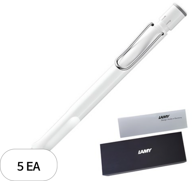 LAMY 사파리 샤프 샤이니 화이트 + 하드케이스 + 리플렛, 0.5mm(화이트), 5개