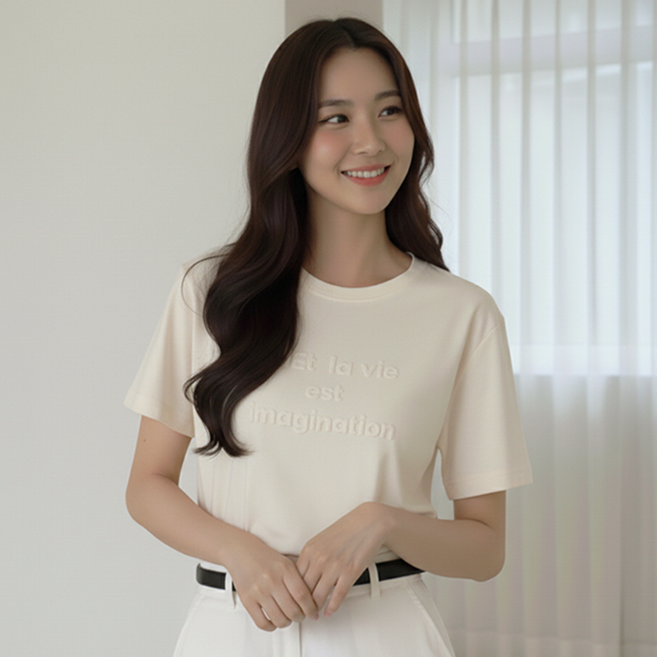 데일로엔 여성 데일리 여름 루즈 오버핏 레터링 엠보 반팔 티셔츠