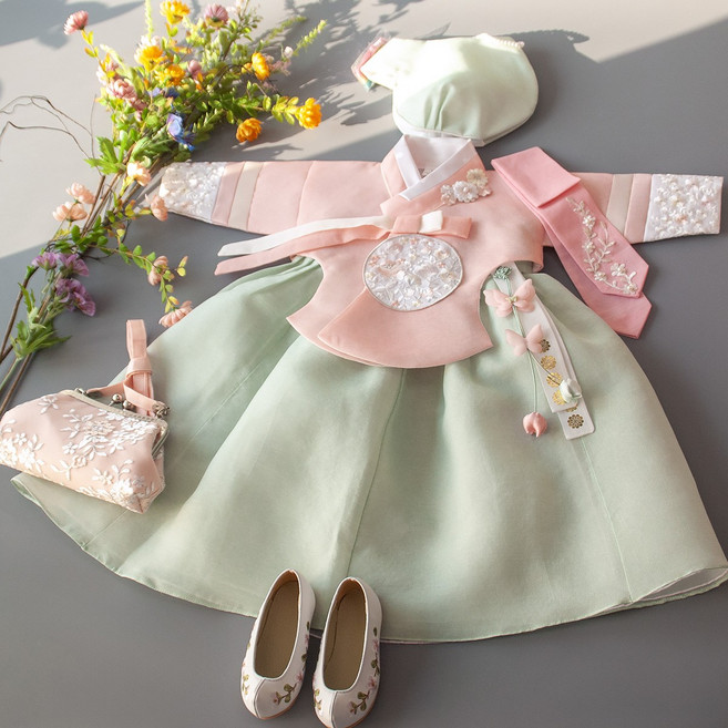 루아한복 지현 여아한복 -분홍당의 스프링민트(백일~15호)설신상