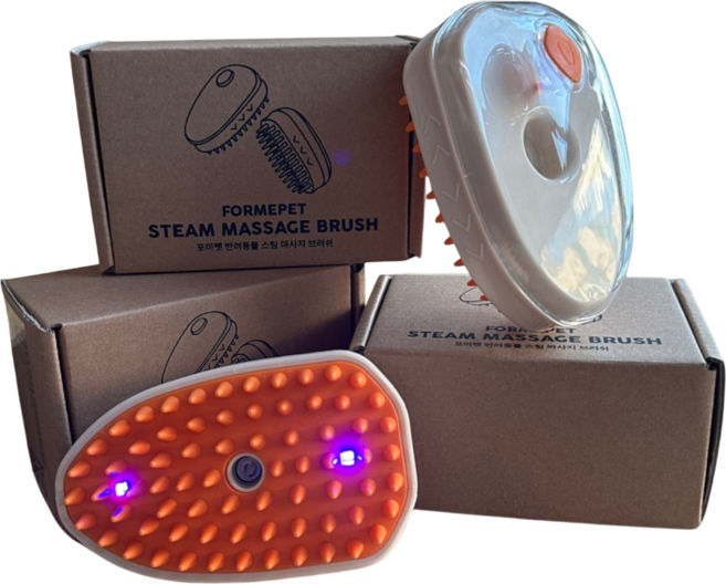 포미펫 스팀 진동 마사지 브러쉬 강아지 고양이 죽은털 제거 LED 빗, 1개, 베이지