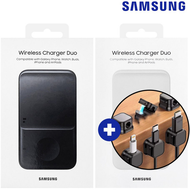 삼성전자 듀오 무선충전기 EP-P4300, 01.듀오무선충전기_블랙(P4300)+케이블홀더6개, 1개