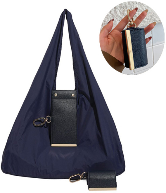 휴대용 열쇠고리 접이식 장바구니 에코백, 파란색, 1개