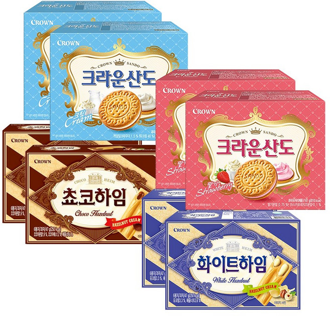 크라운산도크림 161g 크라운산도딸기 161g 초코하임 47g 화이트하임 47g, 2세트, 416g