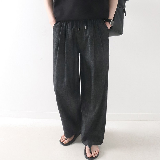 [숏/롱] 기장선택 니브 더블 핀턱 롱 와이드 쿨링 밴딩 데님 팬츠 아이스 청바지 연청 중청 흑청 빅사이즈 ZZBDM096