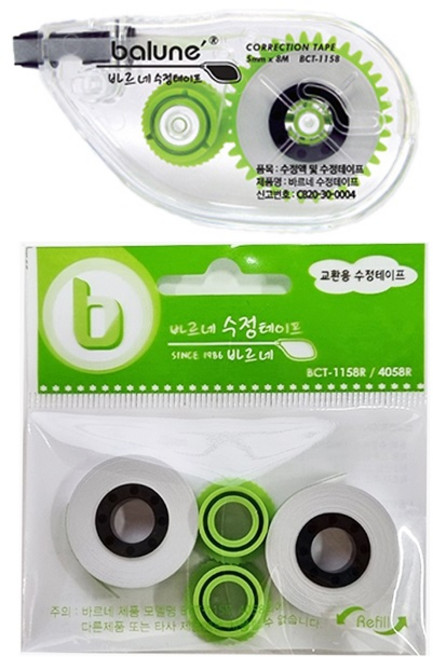바르네 수정테이프 BCT-1158, 1세트, 본품 2개+리필 2개입 2개