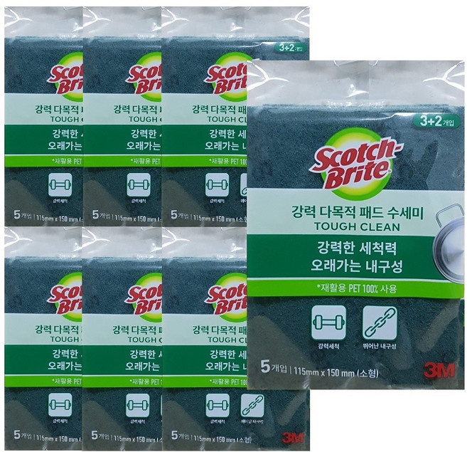 3M 쓰리엠 스카치브라이트 3+2개입 증정 5입 다목적수세미 소형, 7개