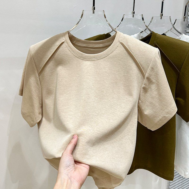 티류으스 여성용 어깨패드티 가오리핏 반팔 티셔츠 직각어깨 숄더포인트 디자인 루즈핏 여름용 ZA