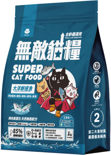 ParkCat 無敵貓糧 蜂王乳霸王雞 大洋鮮蝦口味 全齡貓適用 無穀高蛋白配方 300G 1KG 2KG, 1個, 海鮮