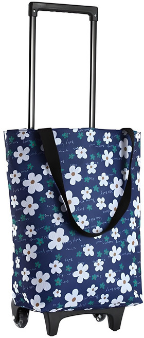 Tiger Pavilion 다용도 접이식 트롤리 쇼핑 카트, 1개, 화이트 플라워 패턴