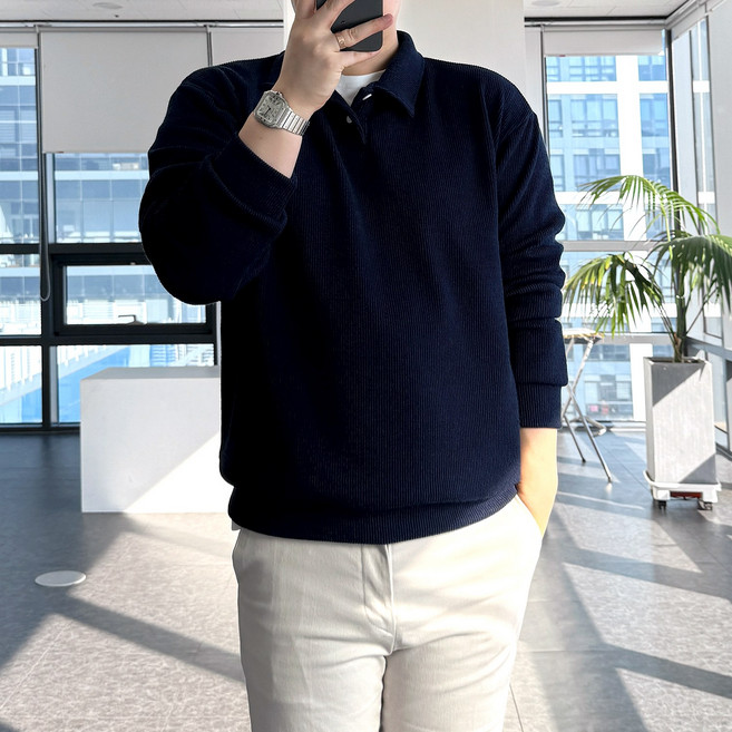 룩플레인 국내생산 세련된 맨투맨 니트 카라 티셔츠 10color
