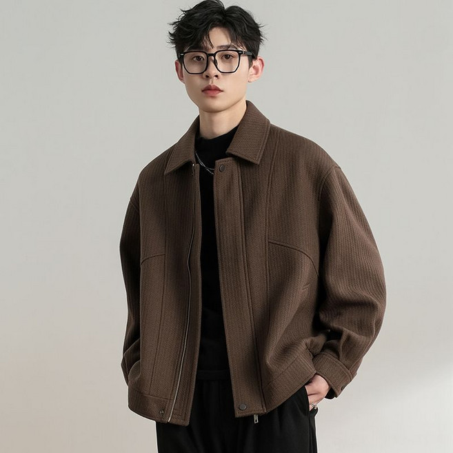 남성 모직 숏 코트 트렌디 봄 가을 루즈핏 남자 쇼트 코트 심플 솔리드 남성 트러커 자켓 간절기 아우터 LCC