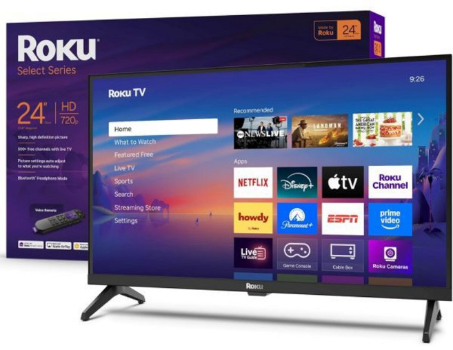 Roku 스마트 TV 2025 - 24인치 셀렉트 시리즈 720p HD 음성 리모컨 포함 Wi-Fi가 제공되는 평면 LED TV로 지역 뉴스 스포츠 가족 엔터테인먼트를 실, 24"