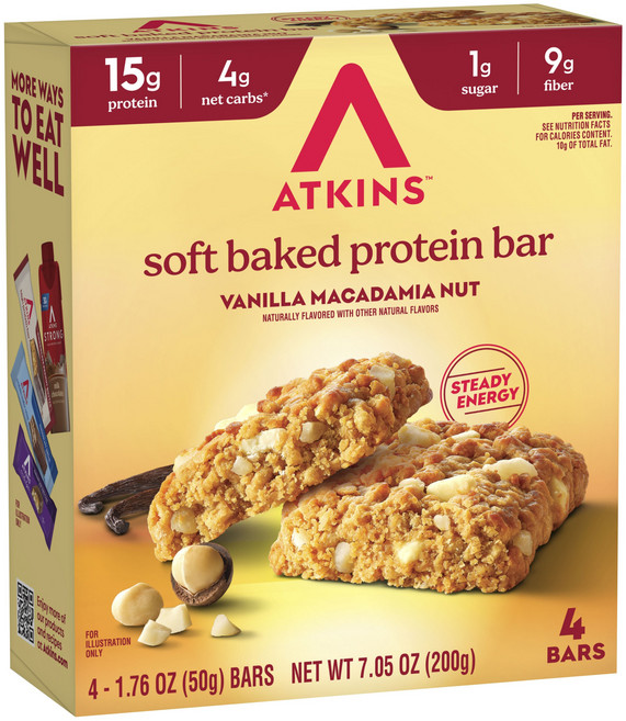ATKINS 柔軟烘焙高蛋白棒 香草夏威夷果仁 4入, 1個, 200g