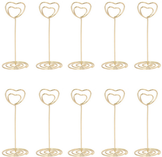 씨앤초이스 스탠드 메모홀더 10세트 네임텍 명함꽂이 쇼클립 문구사무 데스크용 사진 엽서 POP, 10개입_대형_하트골드