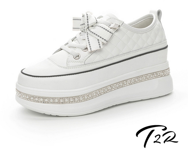T2R 韓國空運 真皮水鑽厚底休閒鞋