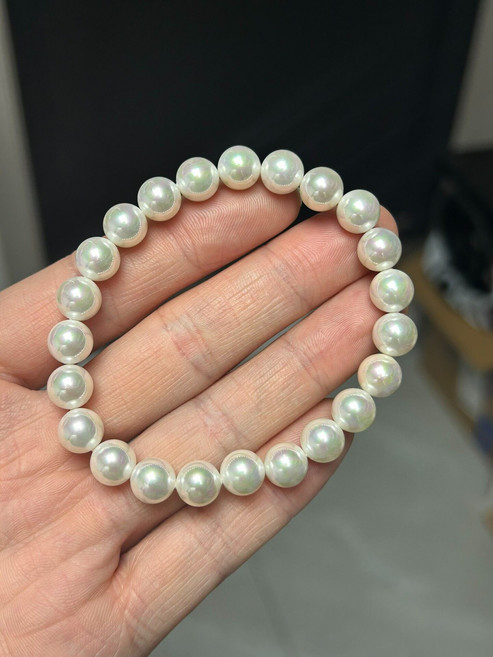 天然貝殼珍珠手鏈 貝珠 8mm