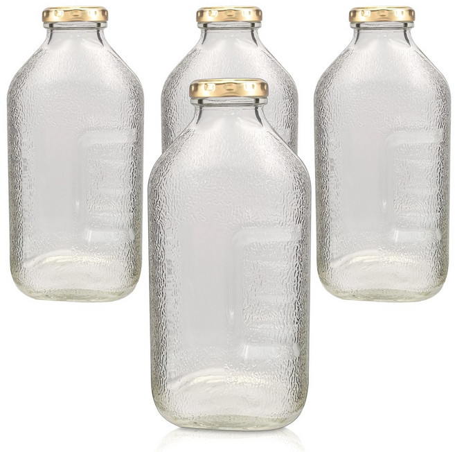 경진기업 유리병 뉴트로 500ml 38파이(A) 마개 골드 4개