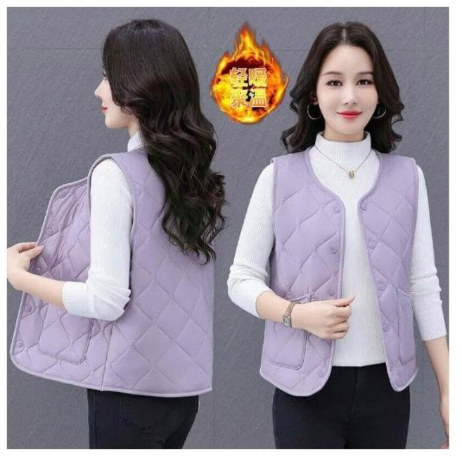 羽絨背心女生媽媽 輕羽絨外套防風 大尺碼V領修身 加絨加厚秋冬保暖