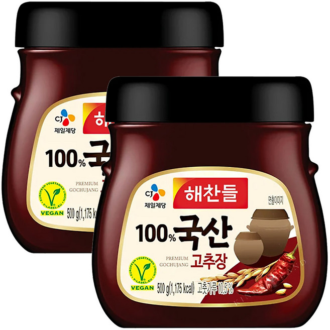 해찬들 100% 국산 고추장, 500g, 2개
