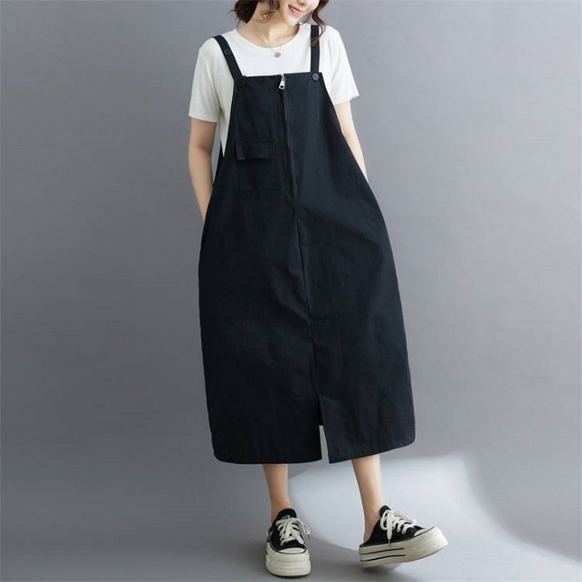 여성 멜빵 원피스 패션 데일리룩 캐주얼 원피스 오버핏 포켓 민소매 나시 롱 원피스