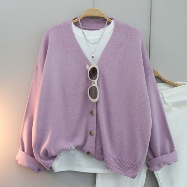 달콩 여성 봄신상 봄니트 제이브이넥오버핏니트가디건
