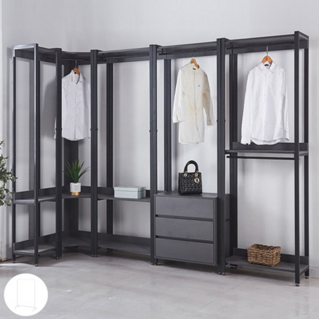 시스템 옷장 드레스룸 시스템장 이케아 인테리어 철제 원목 가구 아파트 선반, 2 원목 행거, 화이트, 600(2단)