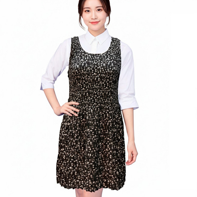 웰컴가운 가벼운 쉬폰 주름 여름 앞치마 요양보호사 CR01, CR01 검정흰꽃, 1개