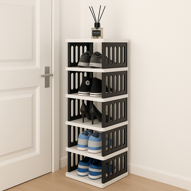 하스몰 튼튼한 차곡차곡 블럭 신발정리대 신발장, 6단, 화이트블랙, 1개