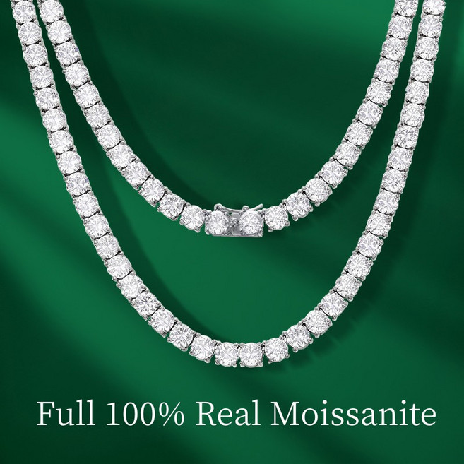 메모리얼스톤목걸이 남성용 모이사 테니스 목걸이 팔찌 925 스털링 실버 넥 체인 웨딩 생일 선물 주얼리 초커, 5) Moissanite - 7 inch 18 cm -, 없음