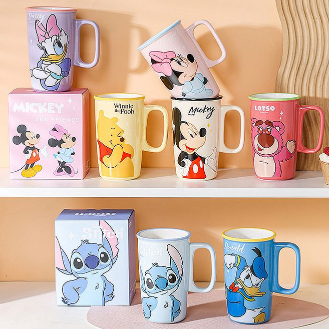 디즈니 캐릭터 대용량 500ml 머그 컵 미키 미니 도자기 카페 도날드덕 머그잔 집들이선물, 데이지덕, 1개