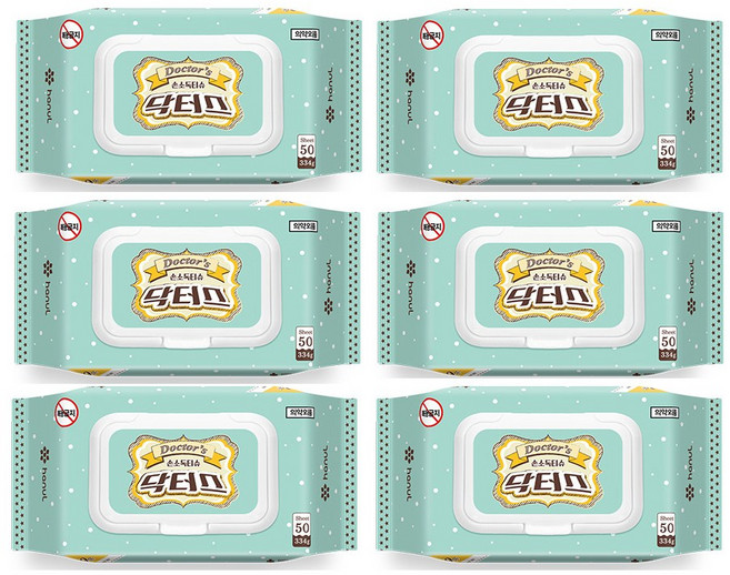 닥터스 손소독티슈 대용량 캡형 50매, 6개