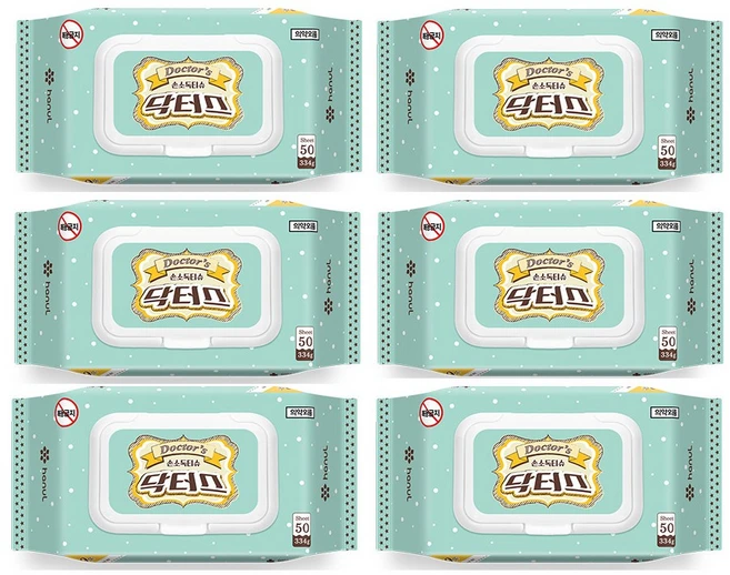 닥터스 손소독티슈 대용량 캡형 50매, 6개 - 쿠팡