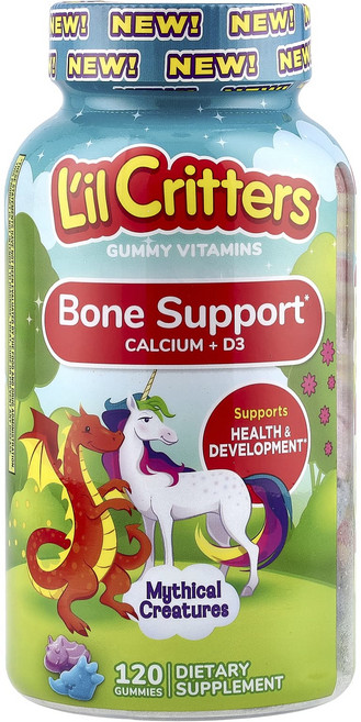 L'il Critters Mythical Creatures 뼈 건강 지원 칼슘 + D3 구미젤리 범블베리 블라스트 사워 블루 라즈베리 구미젤리 120개, LilCrittersMythicalCreatures뼈건, 1개, 120정