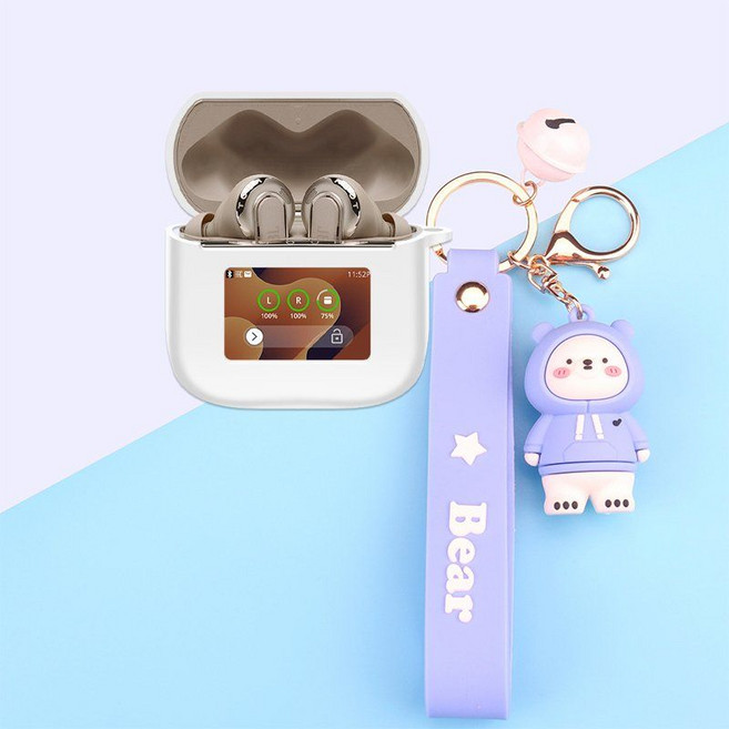 JBL 투어 프로3 케이스 피규어 키링 스트랩 버클 후크, 7 화이트 케이스 + 운동복 곰돌이, JBL TOUR PRO3 케이스, 1개