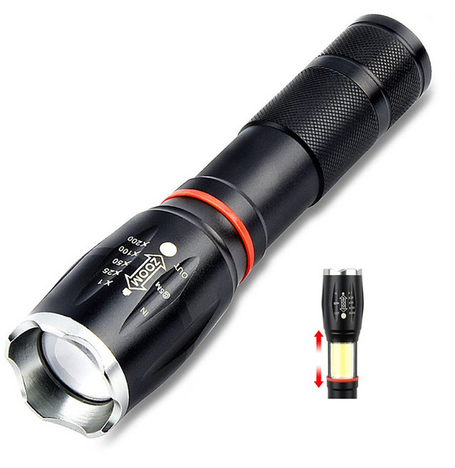 軍用等級防水多功能手電筒 LED 高亮 COB 側燈 強磁鐵 USB 供電 生活防水, 1個
