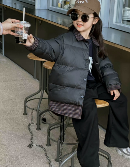 하와즈 체크 카라셔츠 레이어드 남여공용 주니어경량 패딩YX