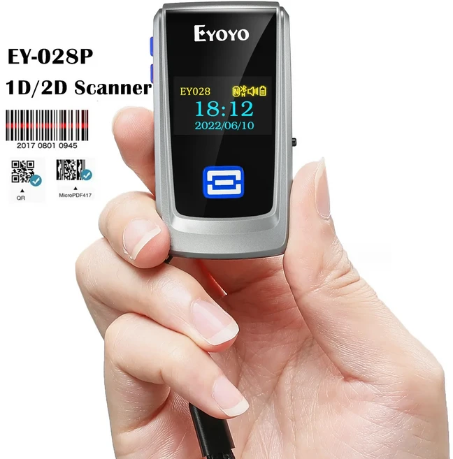 Eyoyo 미니 블루투스 QR 코드 스캐너 LCD 디스플레이 휴대용 무선 1D 2D 책 바코드 스캐너 리더 도서관, 02 2D Blue Scanner