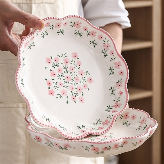 작은 플라워 접시 도자기 식판 샐러드 접시 도자기 접시 TCP032, 2개