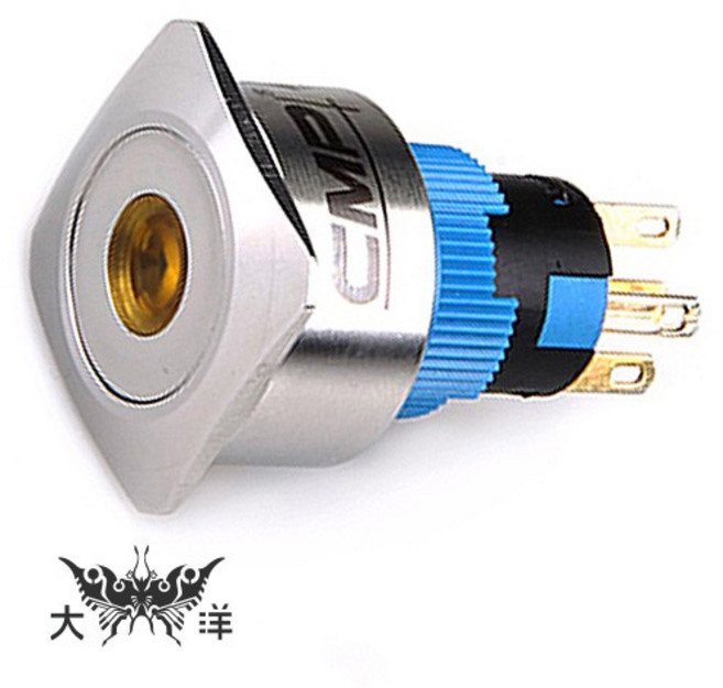 CMP 22mm 不鏽鋼金屬方邊框平面中心燈有段開關, DC24V 藍色, N/A
