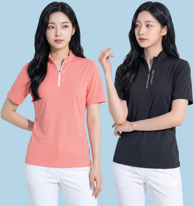 [투엘라] (1+1) 여성 냉감 집업 반팔 티셔츠_에브리쿨