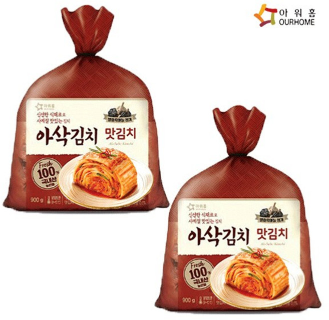 [다만세푸드] 아워홈 아삭 맛김치 900g x 2개 배추김치, 1.8kg, 1개