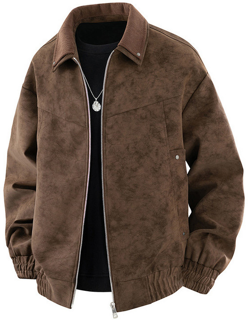 스타일닥터 나염 재킷 남자 고급스러운 터틀넥 코트 남자 캐주얼 루즈핏 스웨이드 재킷