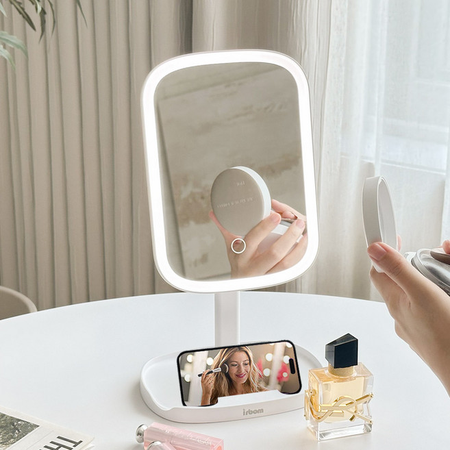 이르봄 스퀘어 LED 화장 조명거울 무선충전 M13 C타입/CRI90/360도/핸드폰거치