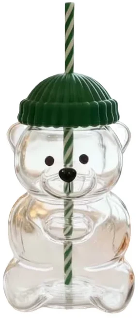 대용량 귀여운 곰 유리컵 20oz 파티 선물 내구성 좋고 편리한 커피 맥주 와인 칵테일 빨대컵, 01 1
