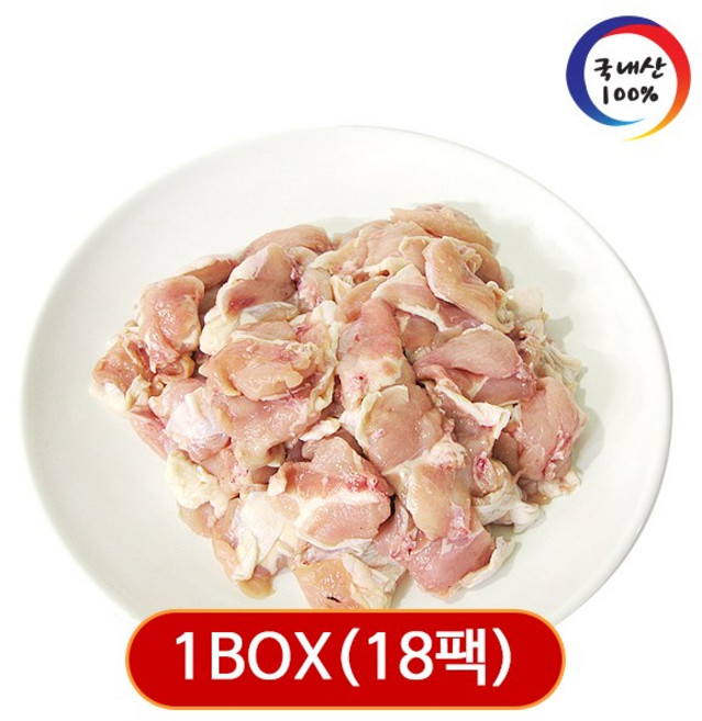 가나안식품 [도매] 조각 닭정육 18팩 대용량 업소용 국내산 냉동 닭어깨살 뼈없는 순살 치킨, 1kg, 18개