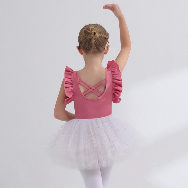 달콩슈 여아용 리본 프릴 민소매 쉬폰 스커트 분리형 발레복 세트 DBC03