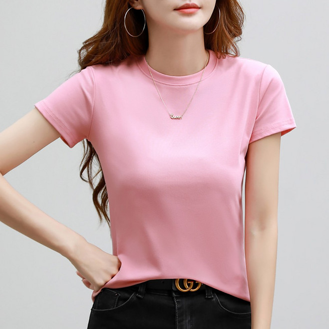 이매력 여성 라운드넥 기본티 무지 면스판 이너 반팔 티셔츠232